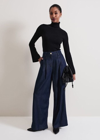 Phase Eight Cerys Denim Wide Leg Jeans Dark Wash USA | 8597104-GF